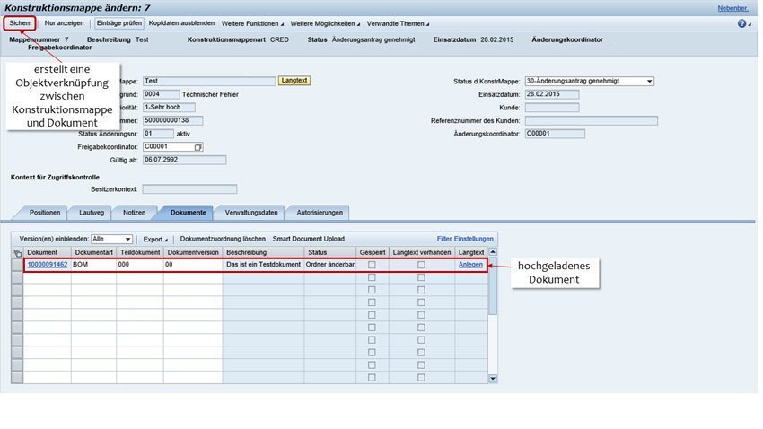 SAP Dokumentenupload - Kontruktionsmappe ändern