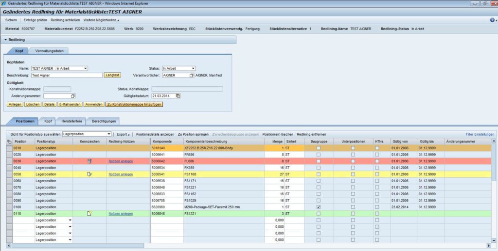 SAP PLM 7 - geändertes Redlining für Materialstücklisten
